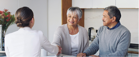 Man and woman meeting with a woman